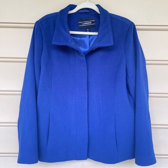 Land's End Cobalt Blue Hidden Button Peacoat Classic Size 14 - Picture 1 of 10